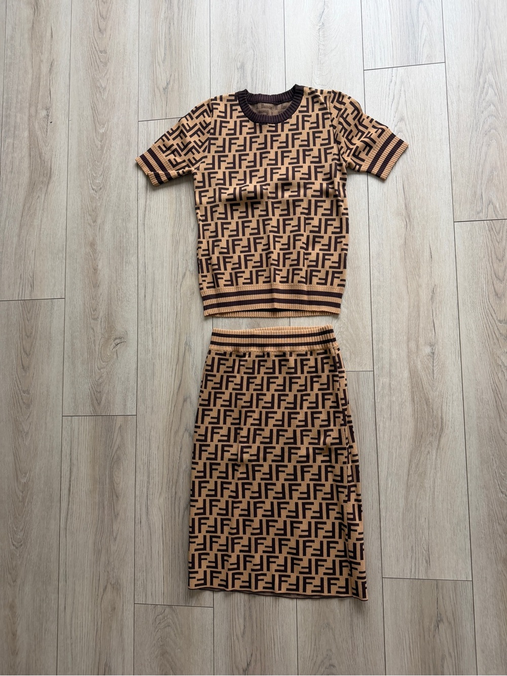 Tan and Black Geometric Knit Set